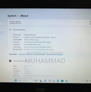 ACER i5-8TH GEN |8GB RAM |128GB NVME |1000 GB HARD DRIVE |3 HOURS |