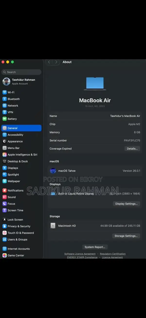 Macbook Air M2, 15 inch Base Variant