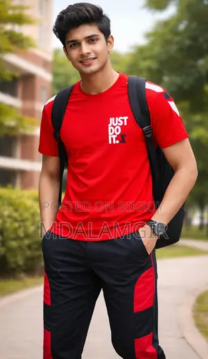 Men’s Stylish T-shirt & Jogger Pant Set (red Black) – New