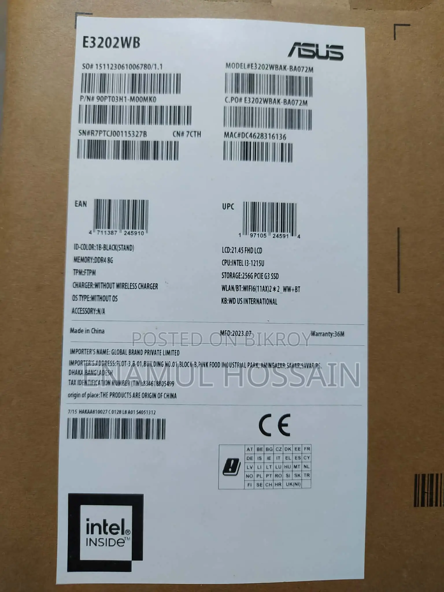 ASUS AIO 3202WBA_E3202WBA 12th Gen Intel(R) Core(TM) i3-1215U