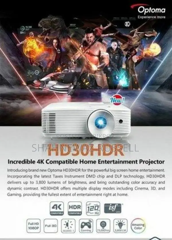ব্র্যান্ড নিউ Optoma hd30hdr 4k Hdr 3800 Ansi Lumens প্রজেক্টর