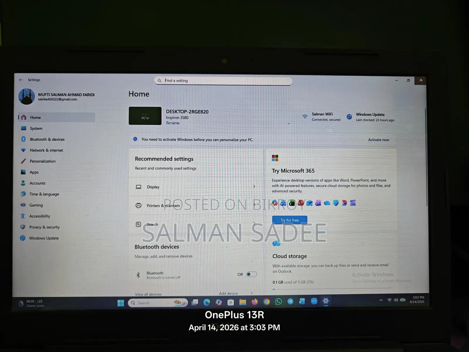 Dell Inspiron 3580 Processor: Intel Core i7 (8th Gen)