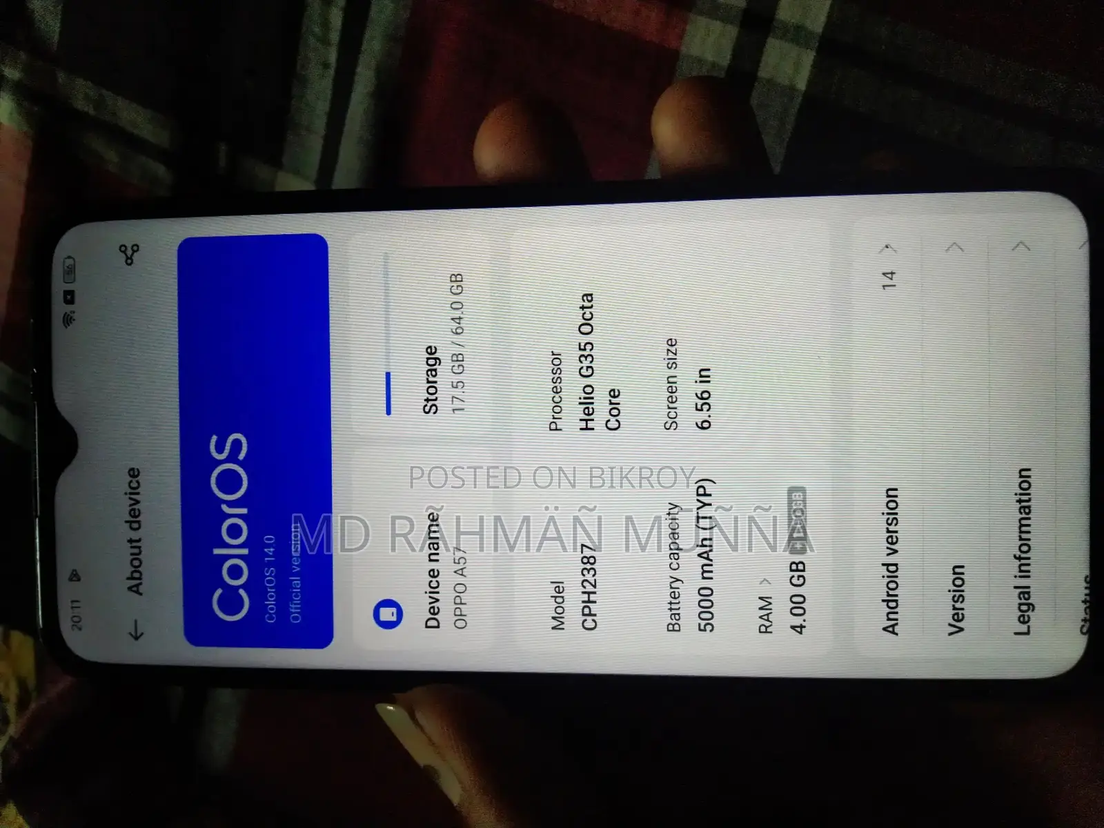 OPPO A57 . (Used)