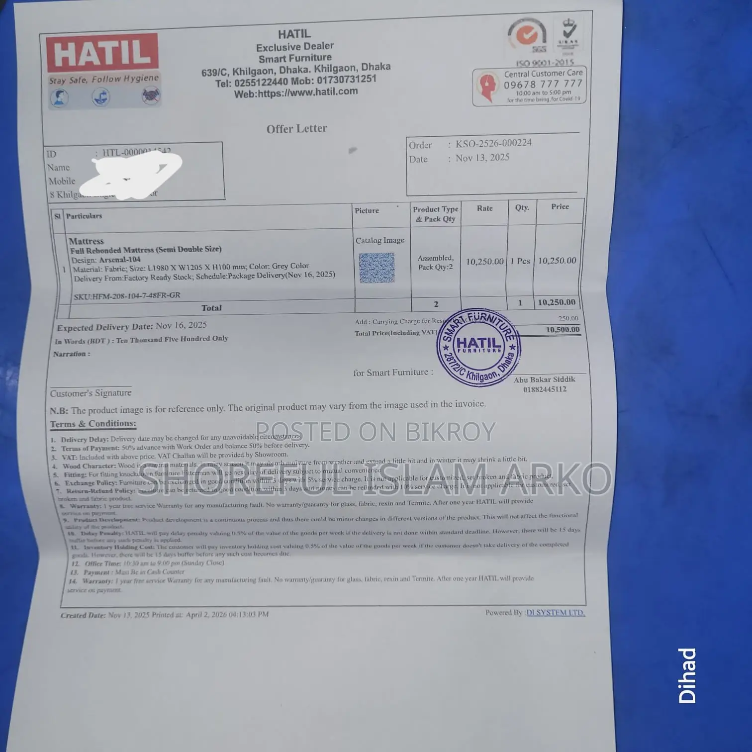 Hatil Full Rebonded Mattress (Semi Double) – Like New Condition