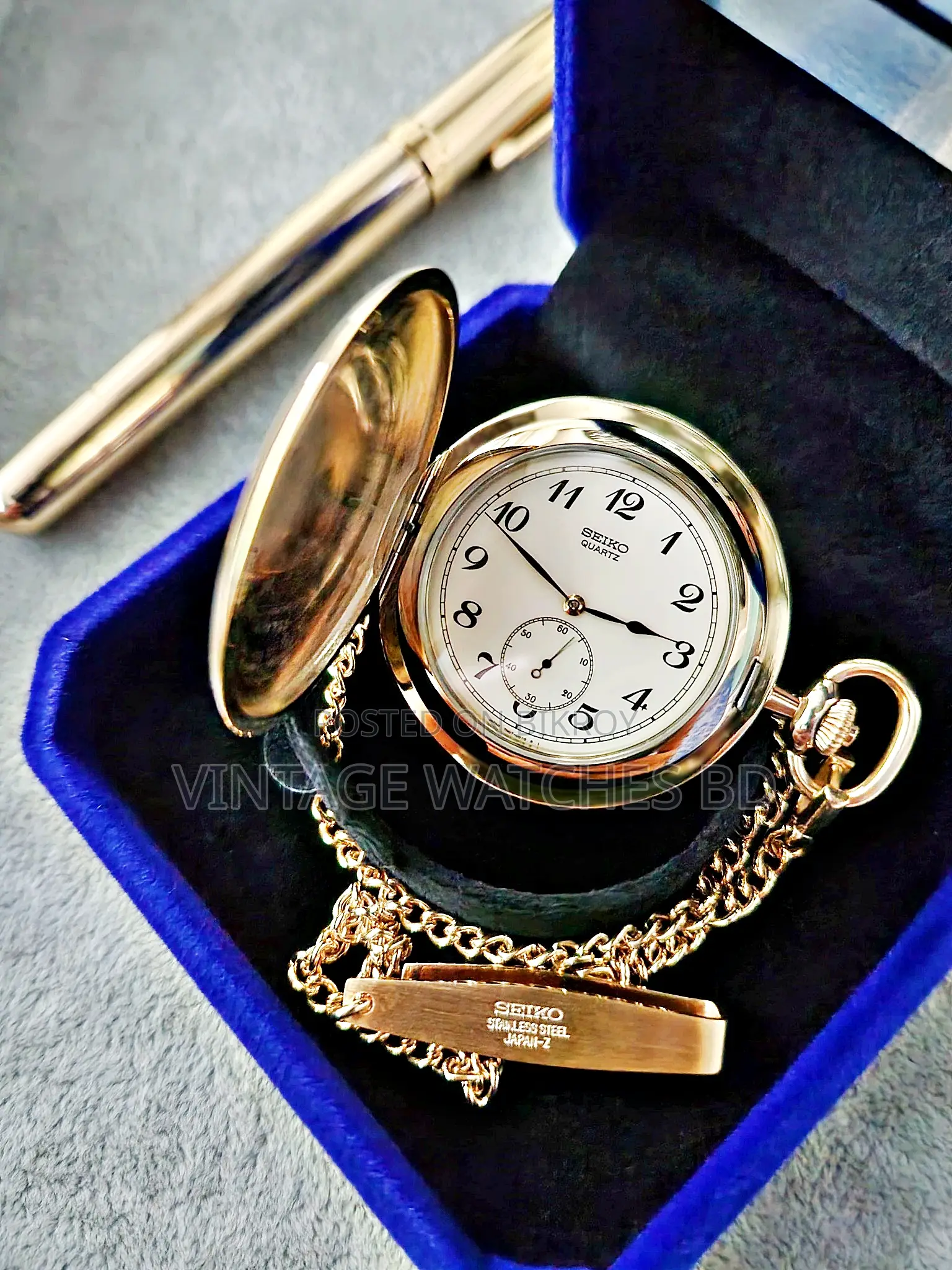 1990's SEIKO Pocket Watch Gold Plated JAPAN