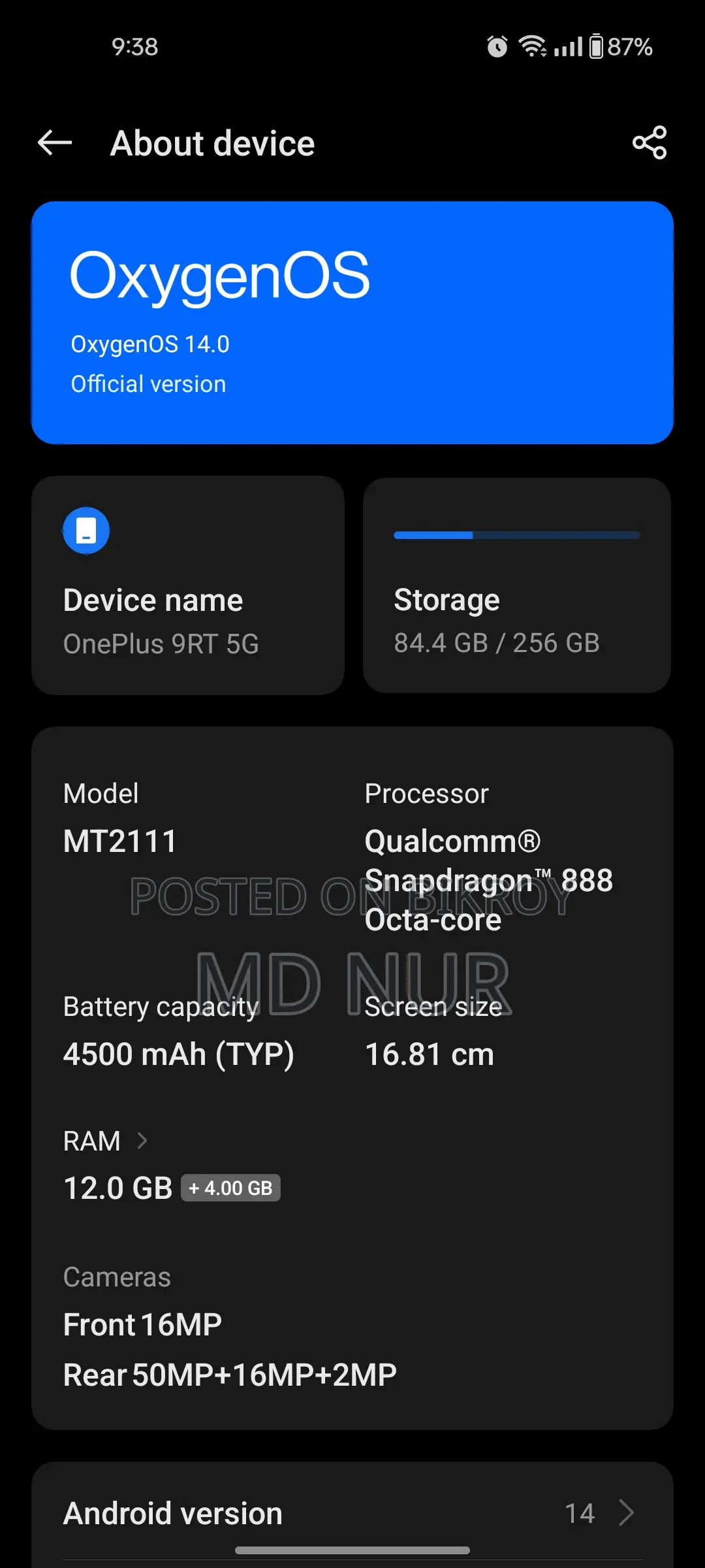 OnePlus 9RT 12/256 GB (Used)