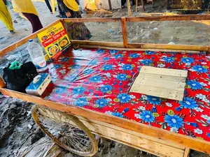 দুইচুলা বিশিষ্ট সুপ/ হালিম/ চটপটি বিক্রির কাঠের বানানো ফুড কার্ট