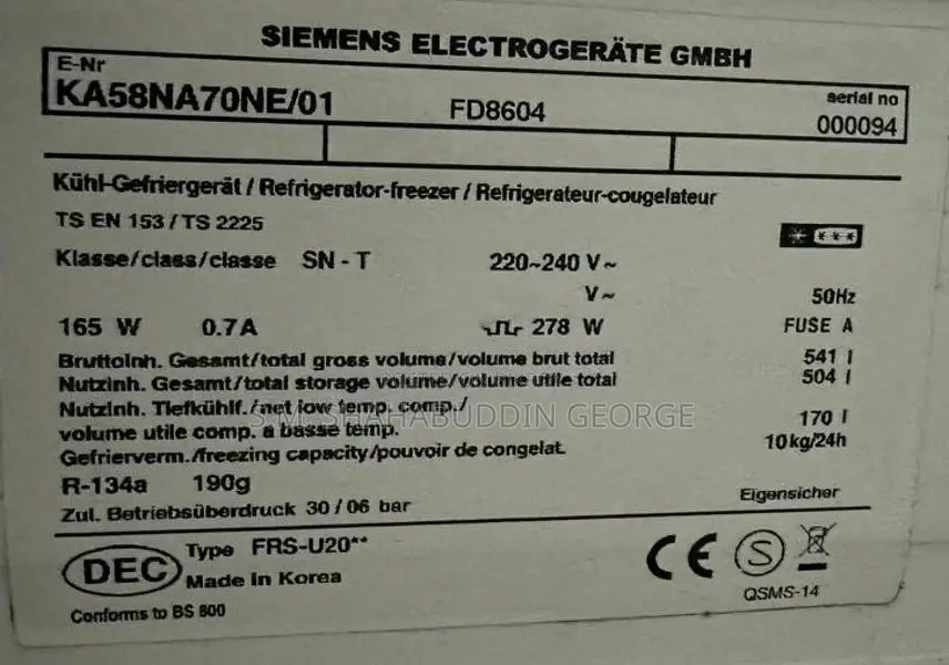 Siemens 666 Liter Fridge (Brand-Germany)