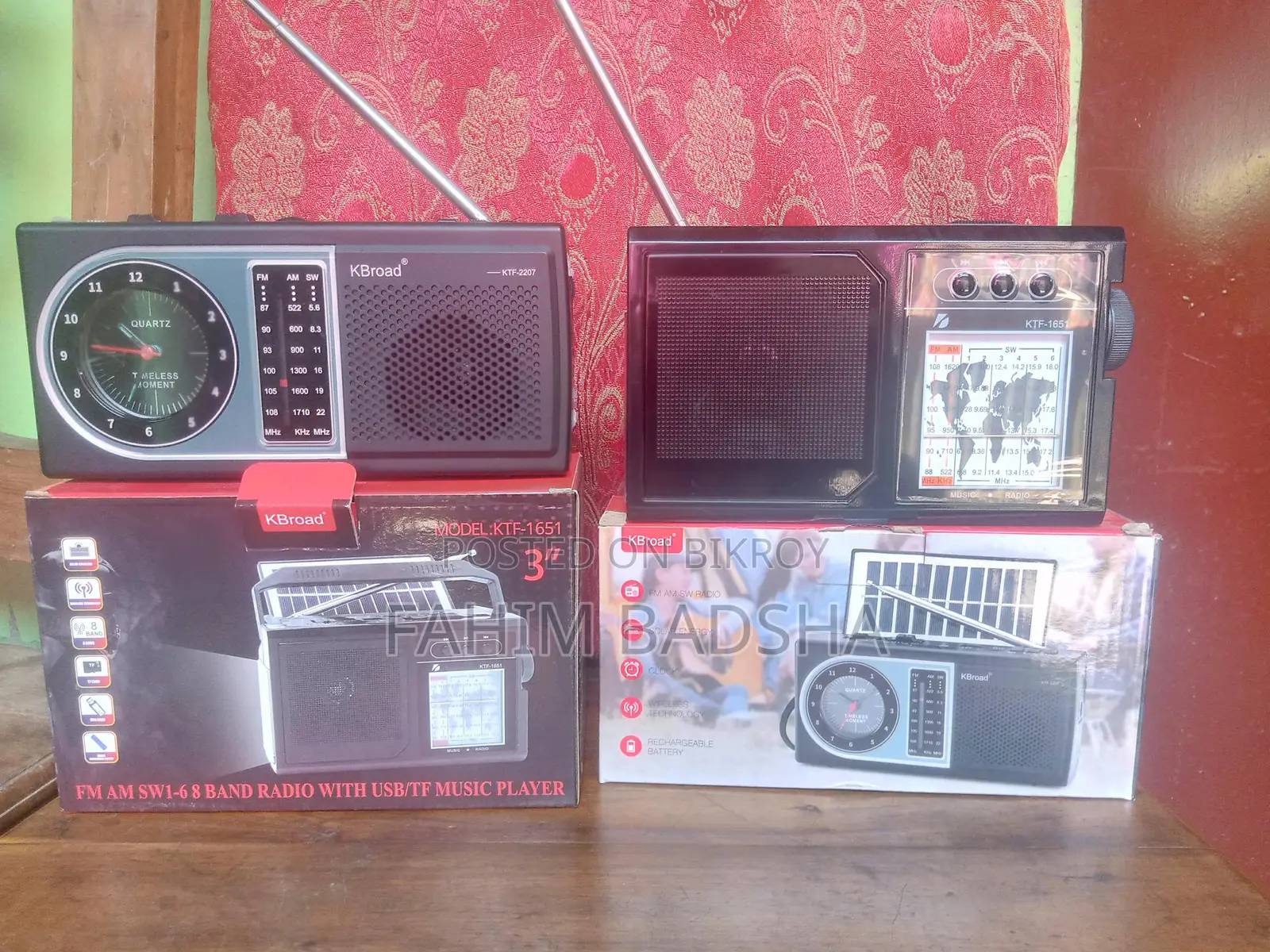 Am/Fm/Sw 4 Band Radio KTF-2207 Usb/Tf/Solar/ Bluetooth/Clock