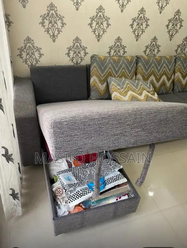 Hatil L-shaped sofa with storage and round table