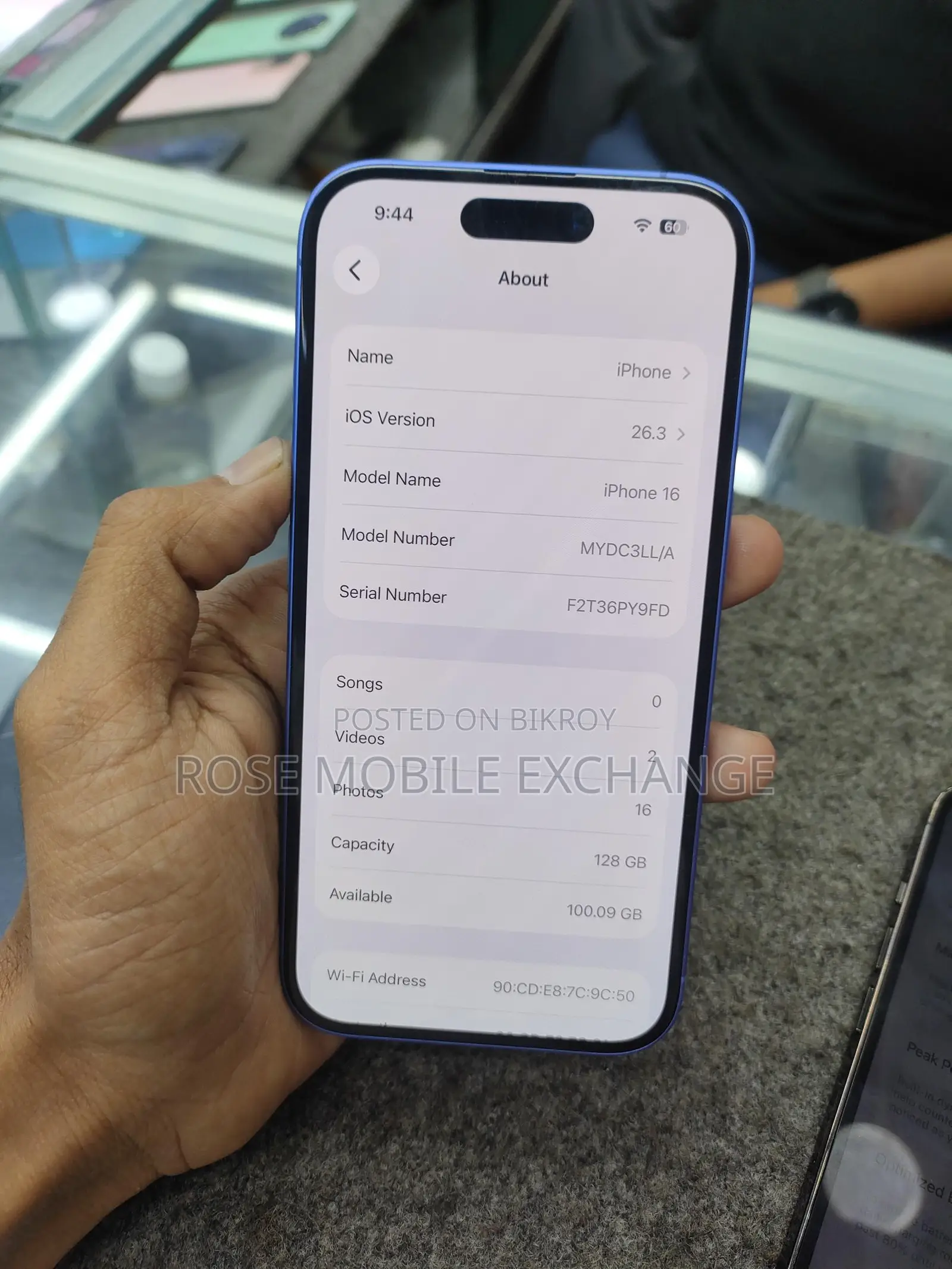 অ্যাপল আইফোন ১৬ ১০ বার চার্জিং ১২৮ (ব্যবহৃত)