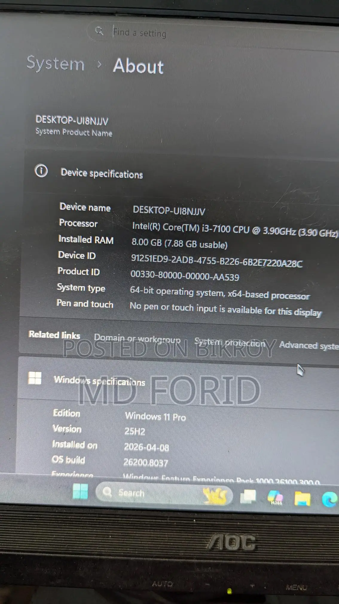I3 7th gen 8gb ram SSD