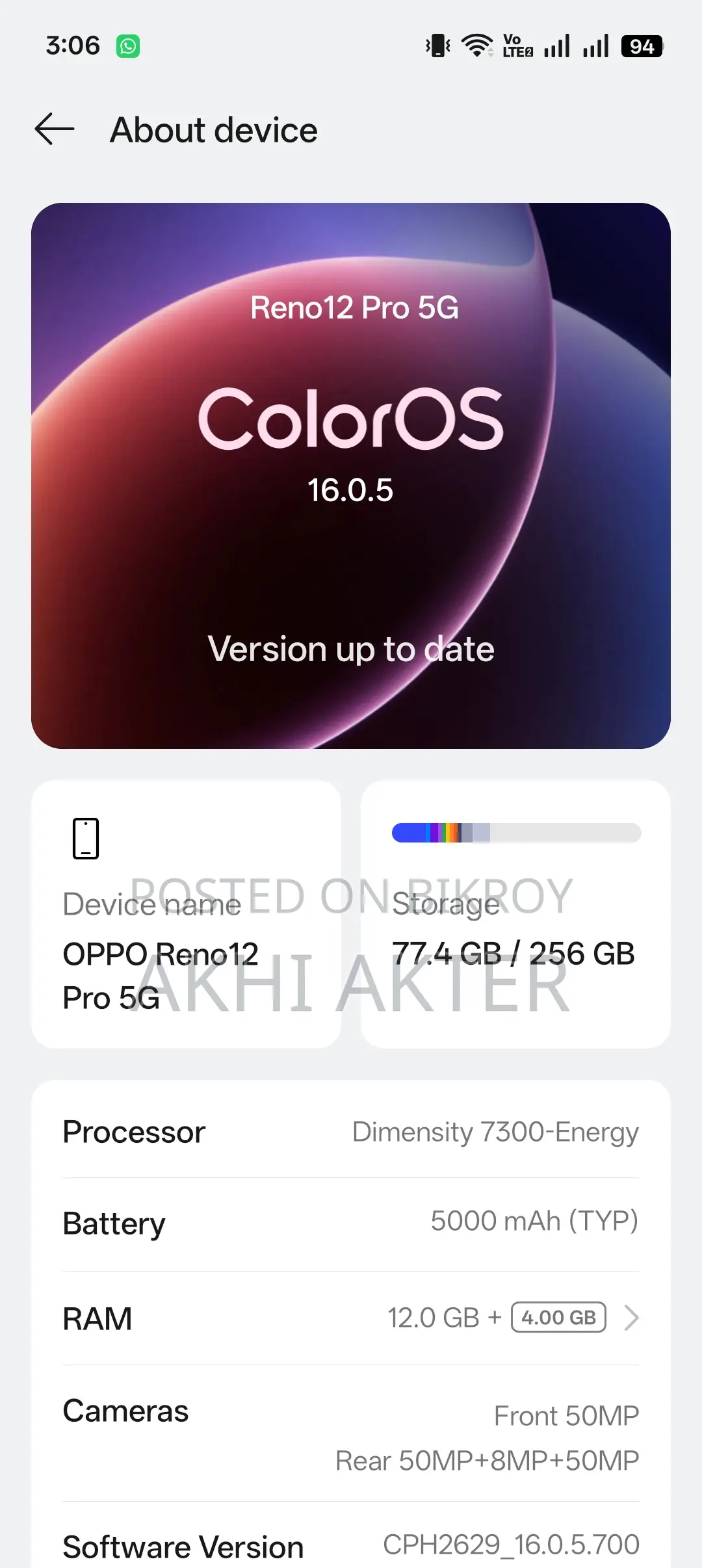 OPPO Reno 12 pro 12/256gb (Used)