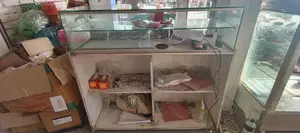 Glass Counter, Glass Rack, Partex Table, Partex Rack, Wooden Table and Rack
