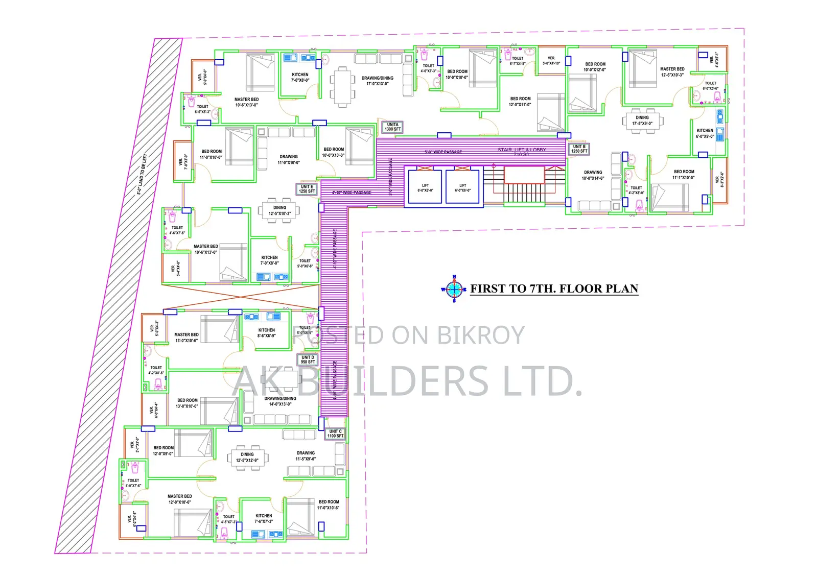 1250 sqft flat adjacent to 150ft road, near Bashundhara Riverview Project