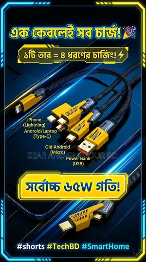 Charge Everything with One Cable! ⚡ 65W 4-in-1 Fast Charging Data Cable