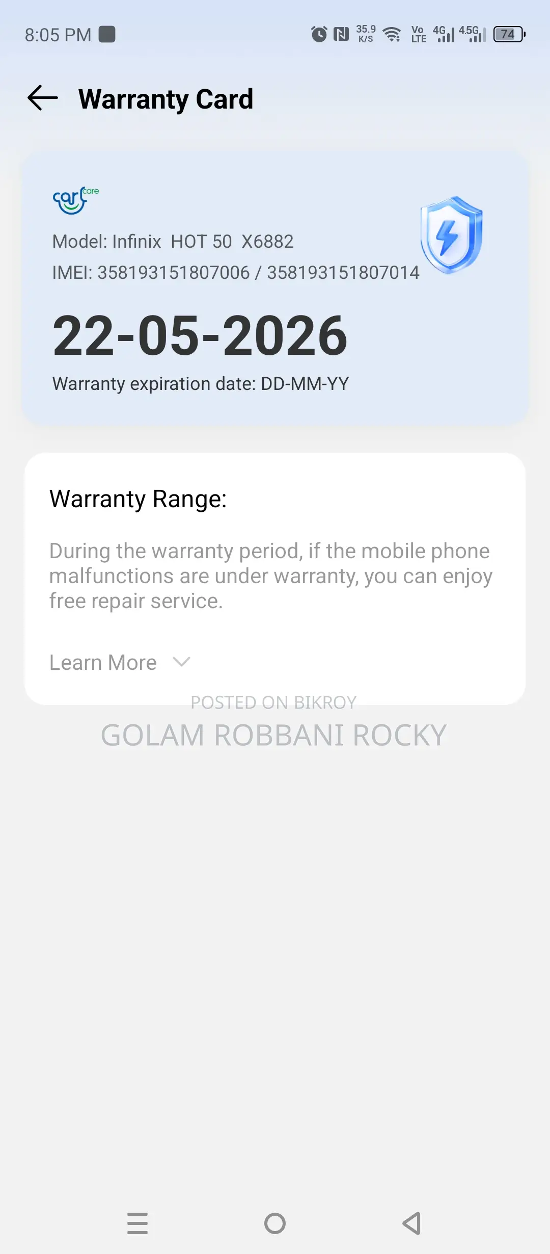 Infinix Hot 50 . (Used)