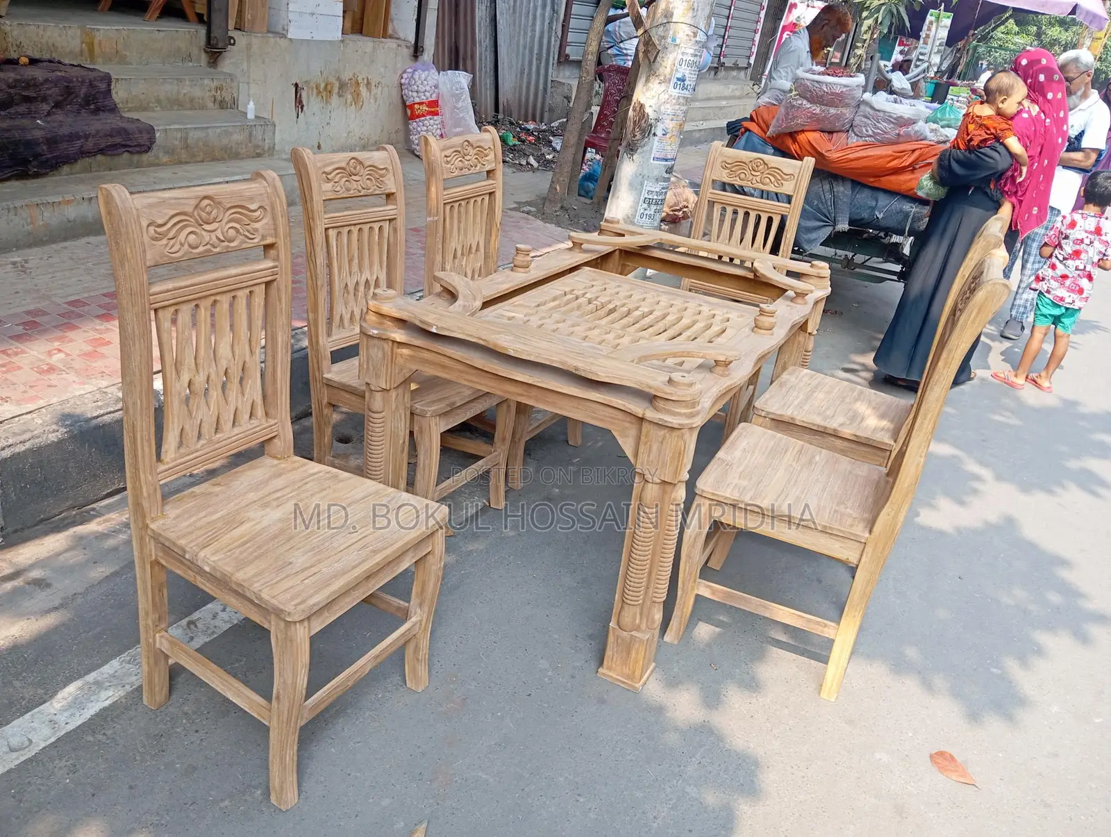 চিটাগাং সেগুন কাঠের চায়না মডেল ডাইনিং টেবিল ৬ chair.