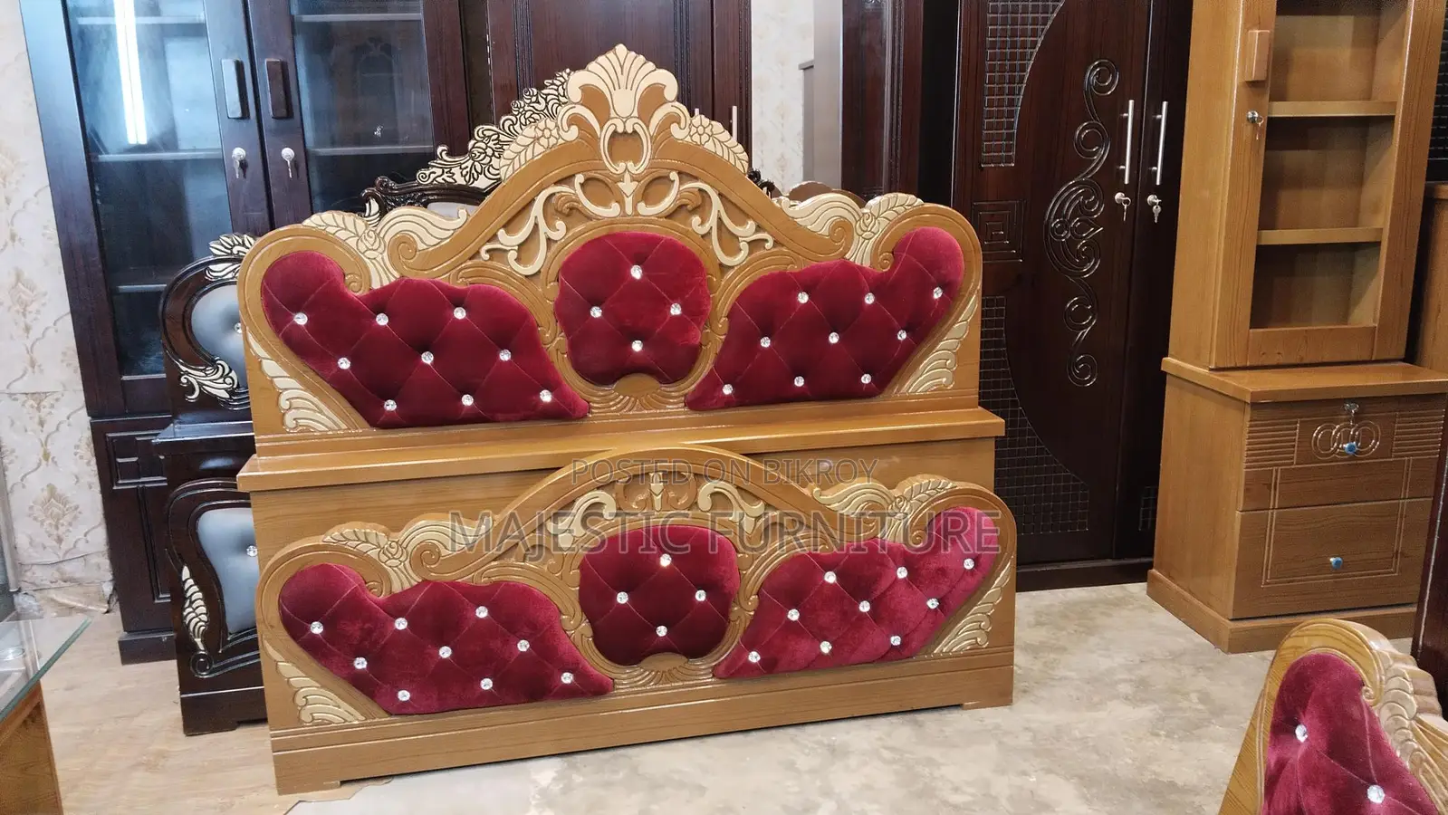 New Bed 5/7 Feet Maroon Velvet. M # 9054