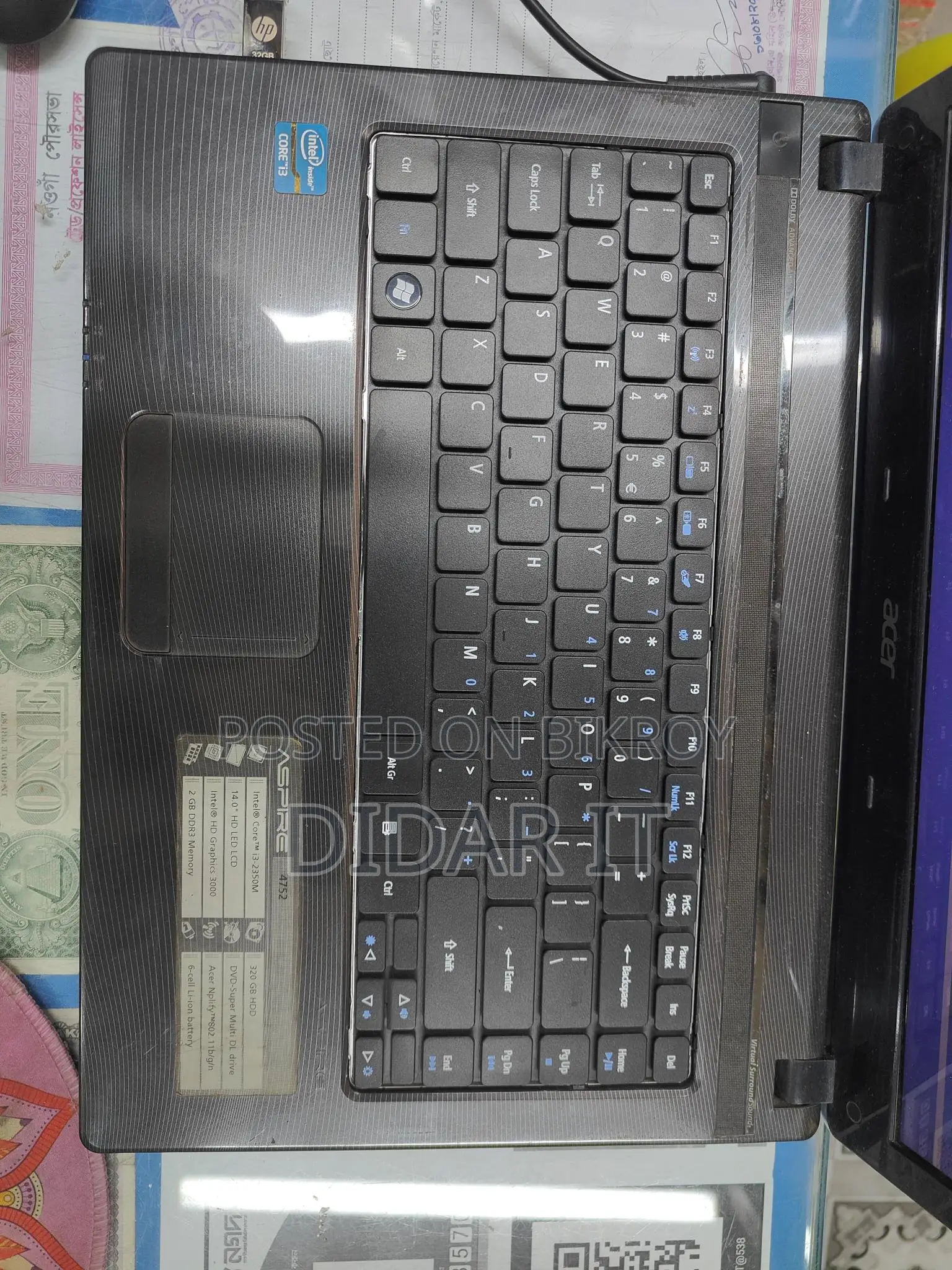 Core i3-4gb-320gb -acer aspire 4752 Running Laptop For Sale
