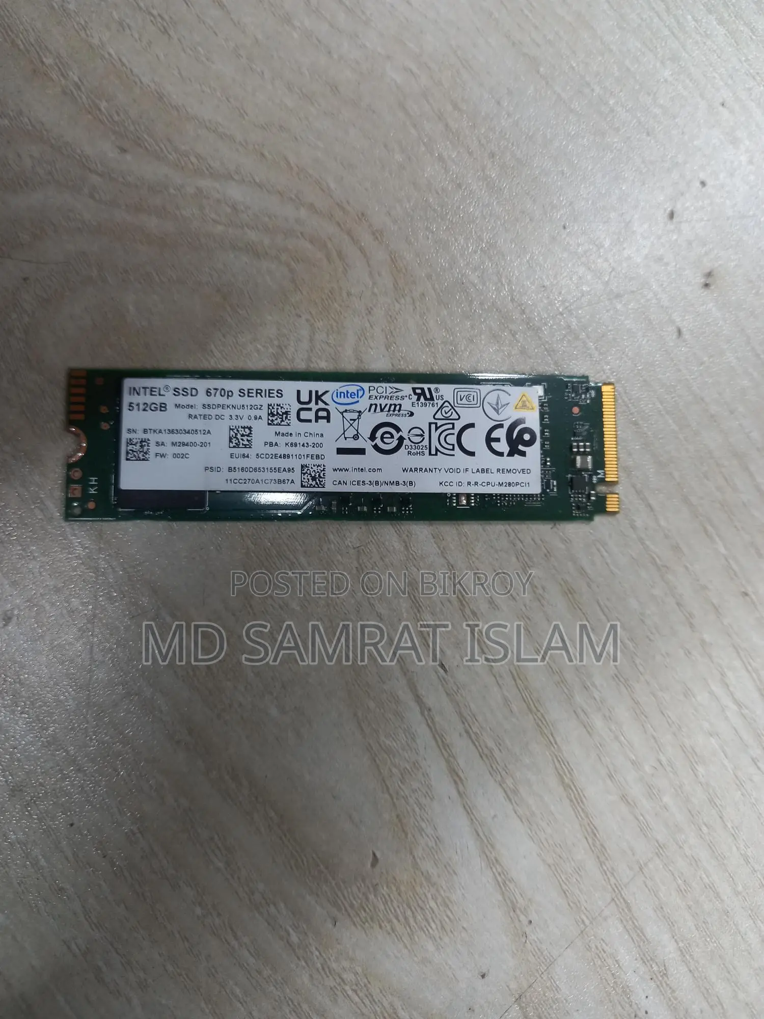Intel 670 Series 512 Gb Nvme Full Fress