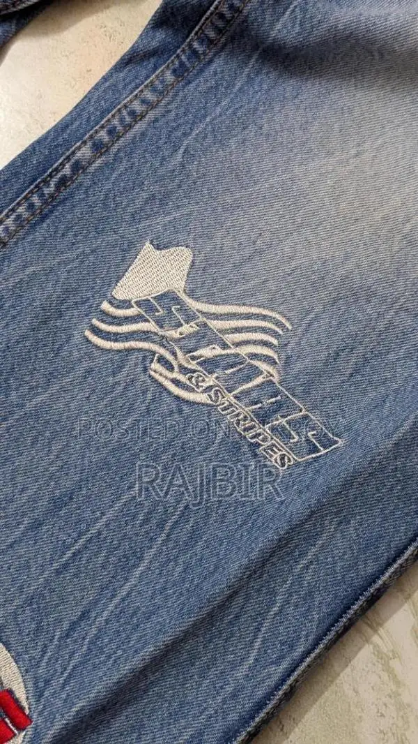 Straight Baggy Printed Jeans, Graphic Patches.