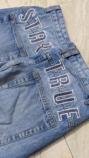 Straight Baggy Printed Jeans, Graphic Patches.