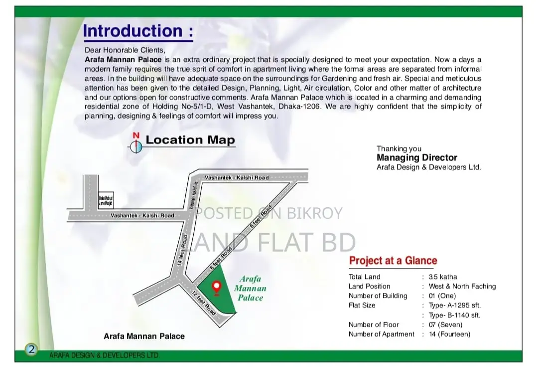 1295 sq ft flat for sale on South-West corner plot