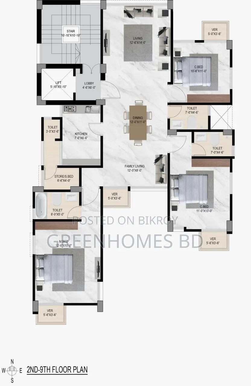 3-Bedroom Apartment in Greenhomes, Basundhara for sale