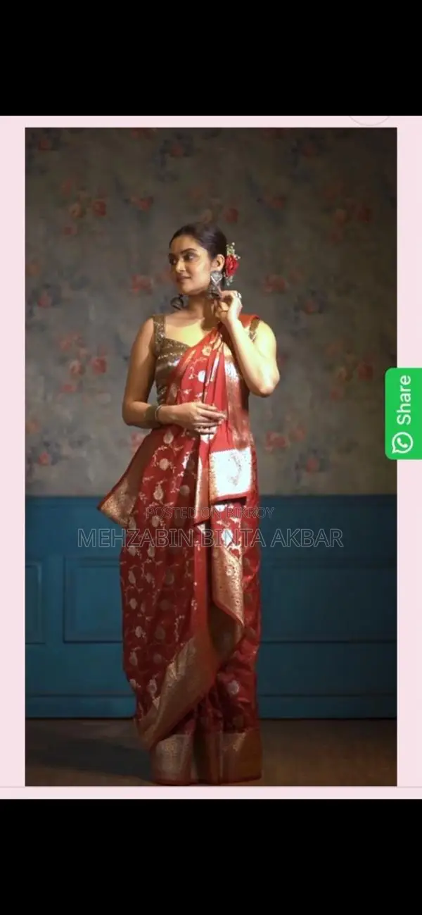 কনের জন্য মেরুন কাতান বেনারসি সিল্ক শাড়ি