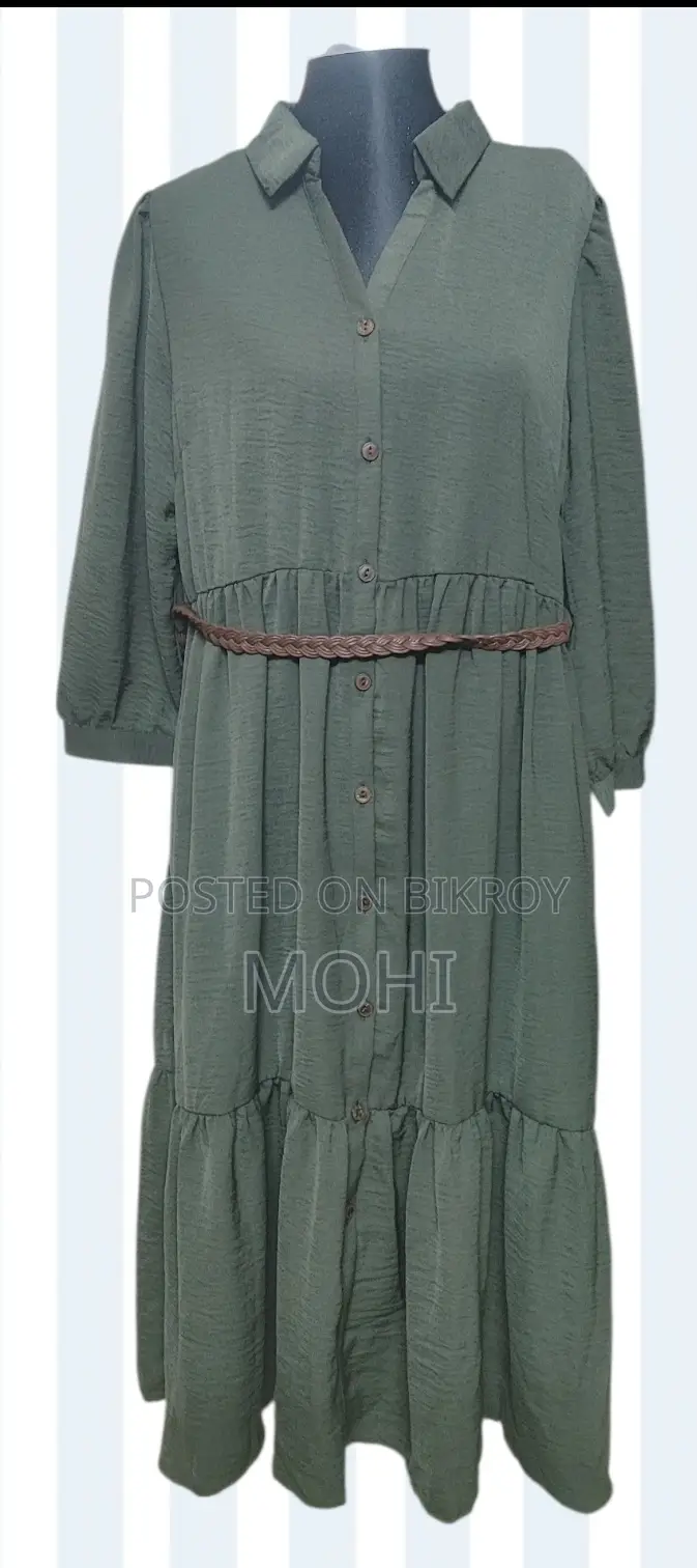 Women Textured A-line Tiered Shirt Dress with Belt