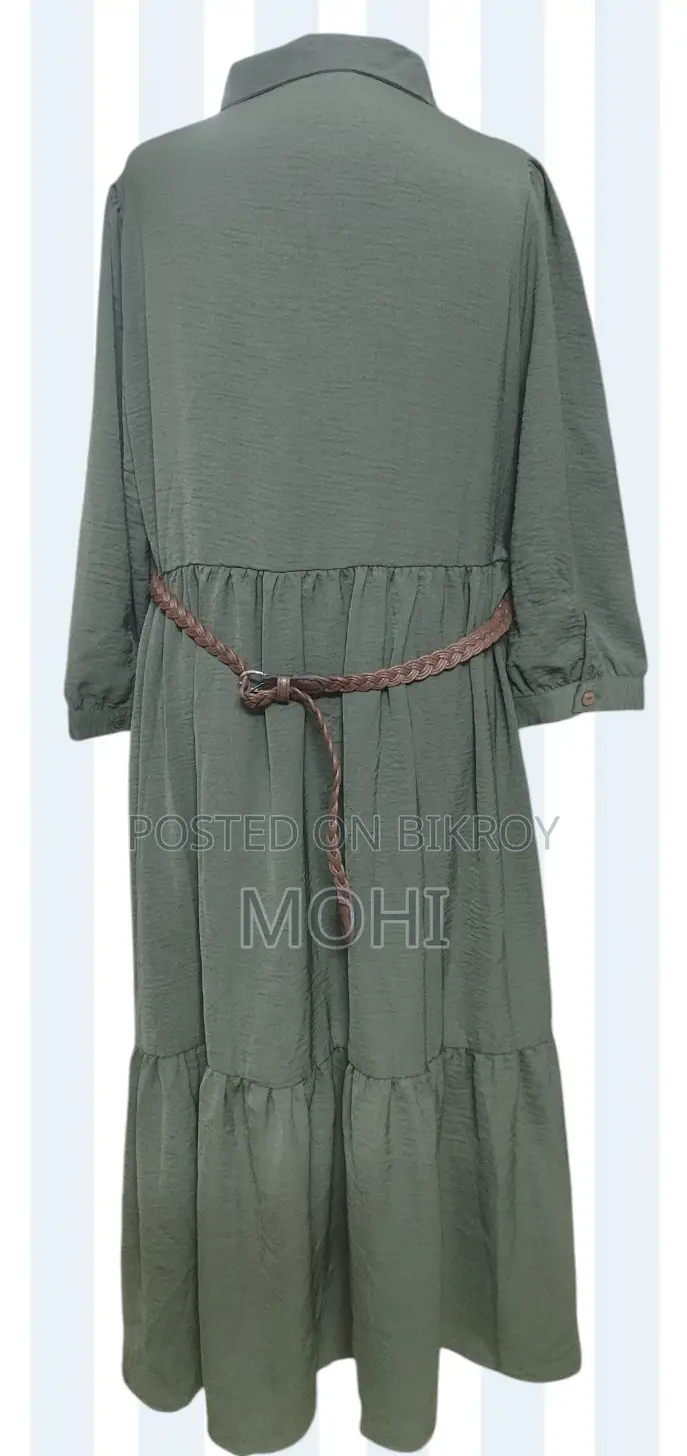 Women Textured A-line Tiered Shirt Dress with Belt