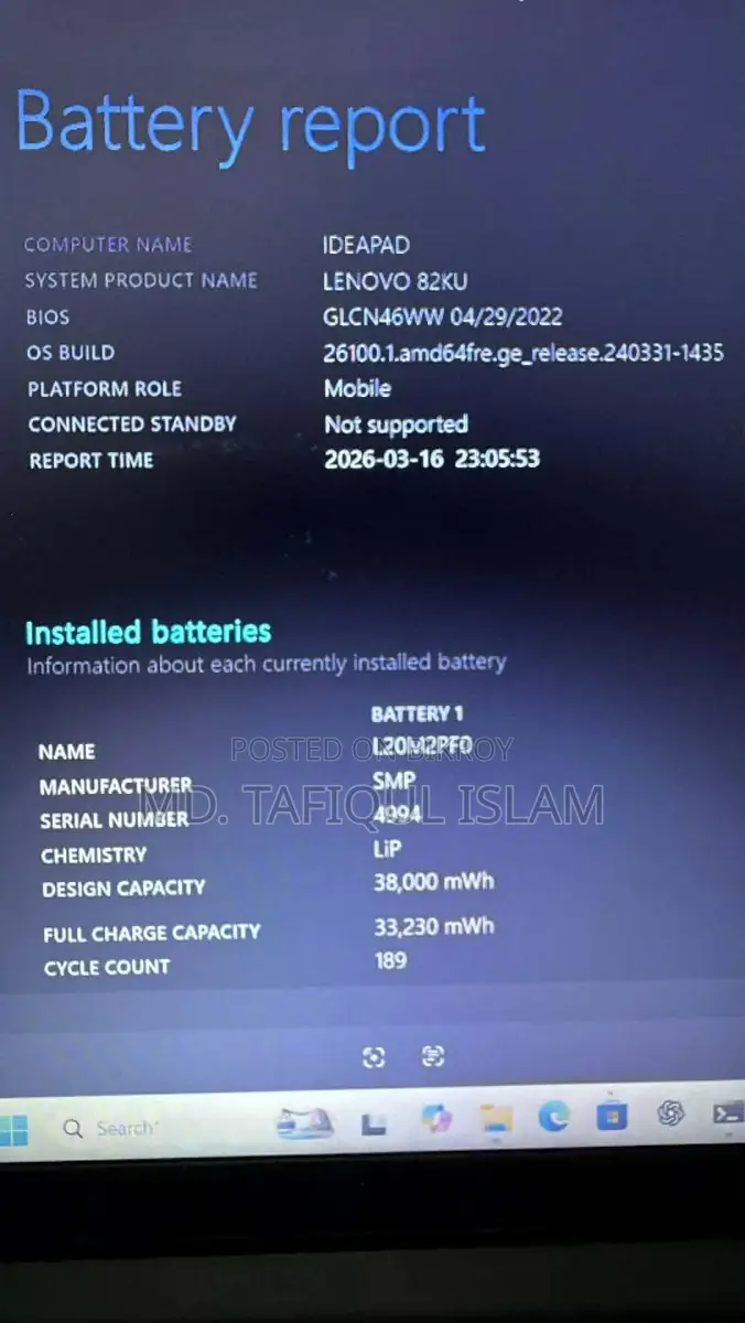 Lenevo Ideapad 3 Ryzen 5300u 256 Gb SSD 20gb Ddr4 Ram Laptop