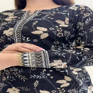 Hit Printed Collection - Elegant Black Floral Soft Cotton 3-piece Suit
