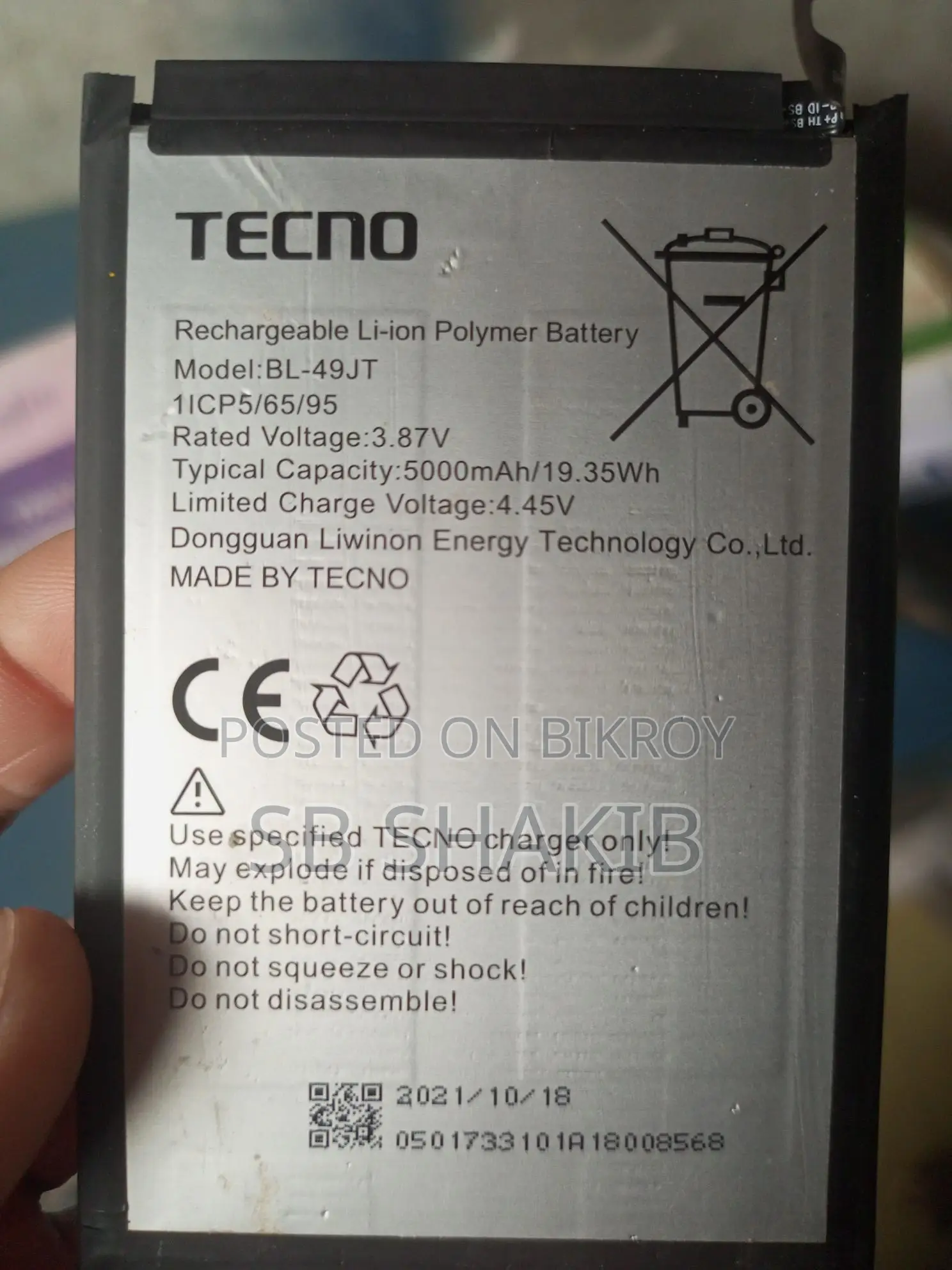 Tecno Original Battery – 5000mah
