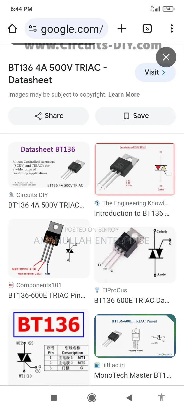 Triac BT136/BT136 (03 Pcs)