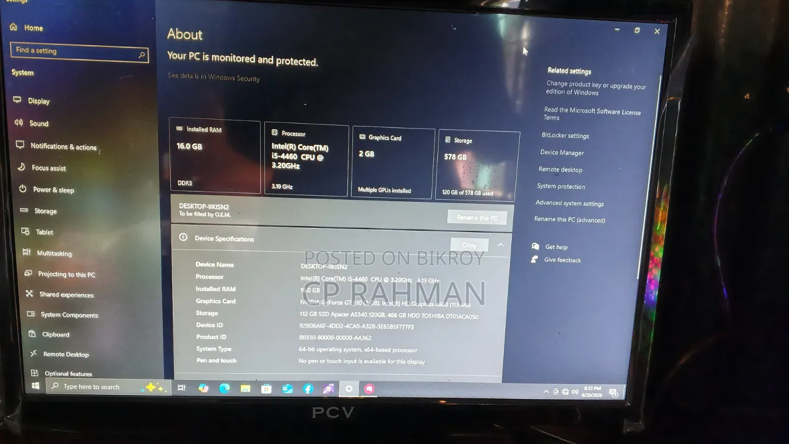 Desktop Computer 16GB Intel Core I5 HDD+SSD 500GB