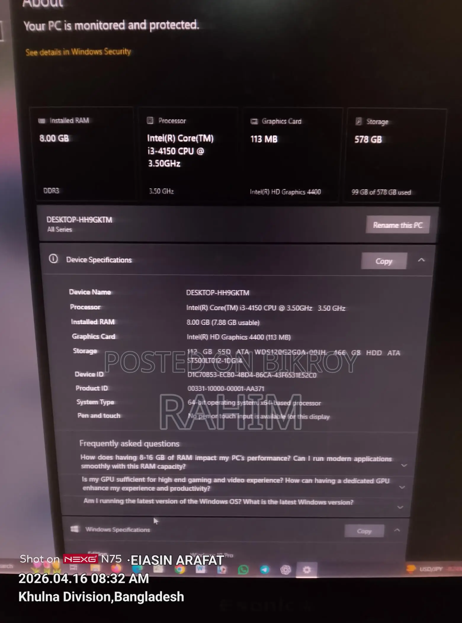 ASUS Pc Sell Intel i3