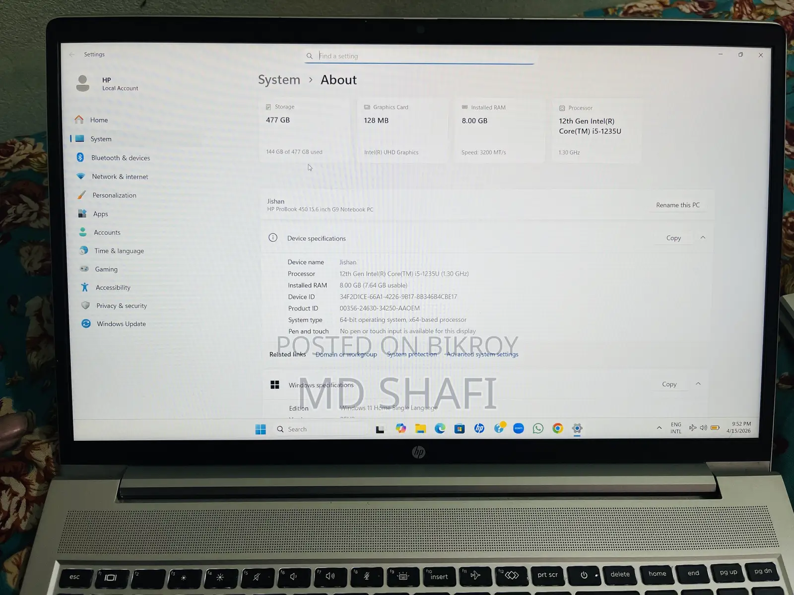 Hp Probook 450 15.6inch G9 Notebook Pc