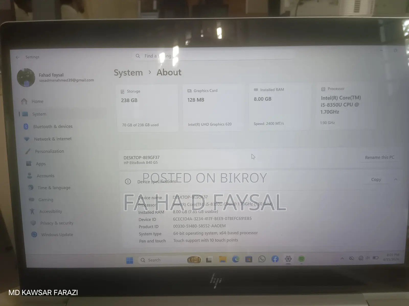 Hp elitebook G5 I5 Touch Display