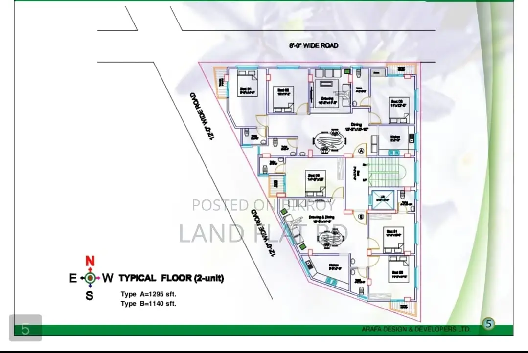 Flat for Sale @ South-West Corner Plot @ 1140 sq. ft. Dhaka Cantt
