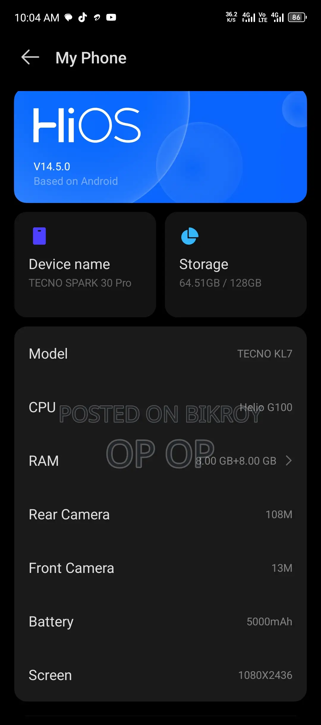 Tecno Spark 30 pro 8/128 (Used)