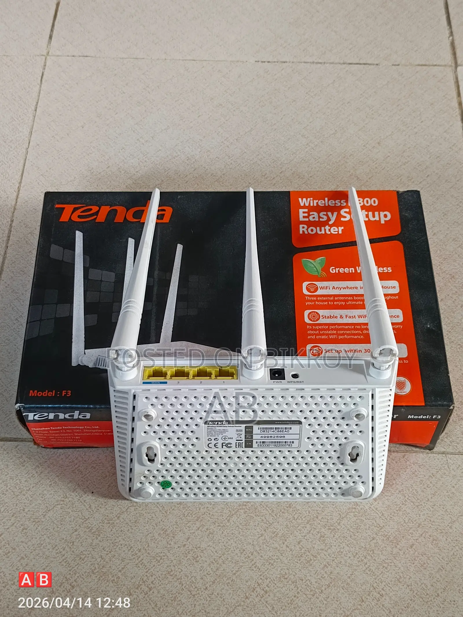 Tenda F3 Router (Very Fresh Condition)