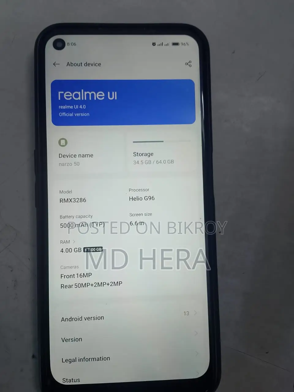 Realme Narzo 50 . (Used)