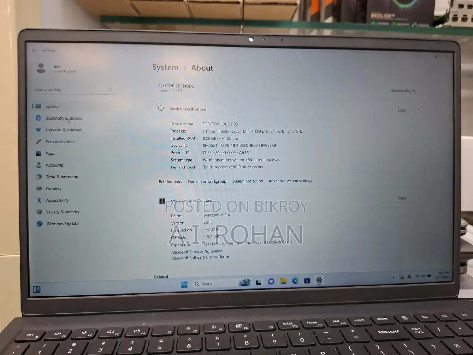 Dell insiro 15 3511 core i5 11th gen laptop