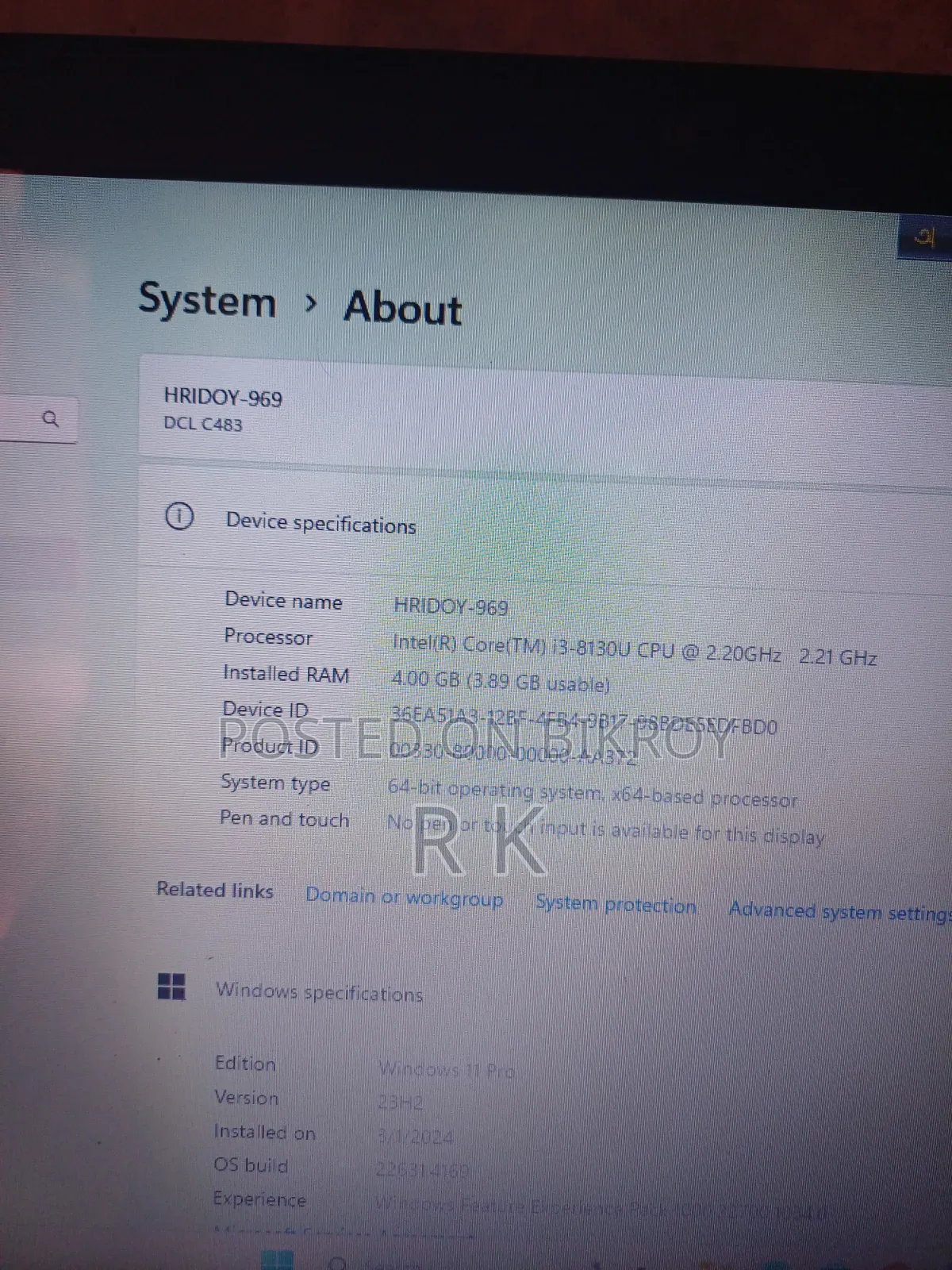 Laptop 4GB RAM Intel Core i3 1TB HDD