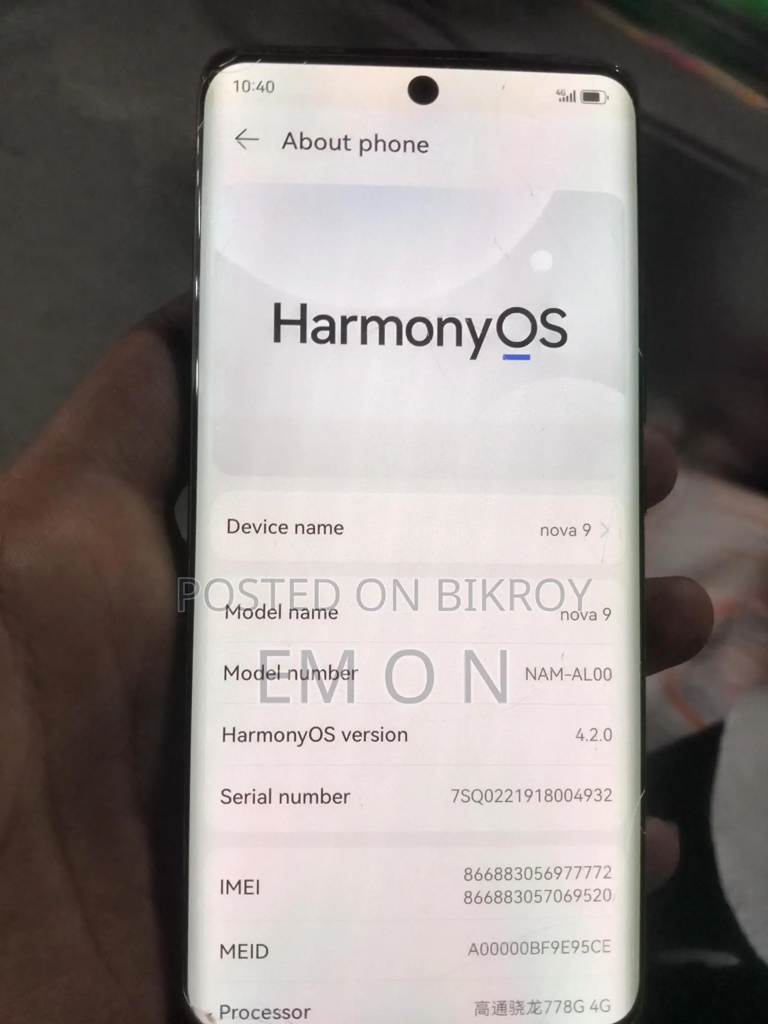 Huawei Nova 9 Model num- NAM-AL00 (Used)