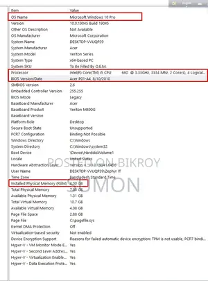 Desktop Computer Acer 8GB Intel Core I5 SSD 256GB
