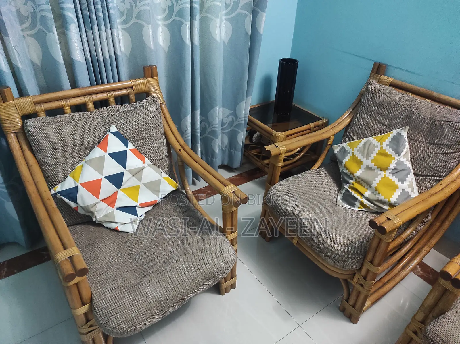 Premium Rattan Sofa Set 3+1+1 + Glass Coffee Table & Side Tables