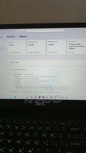 DCL Laptop i3 11gen 8GB 256 SSD